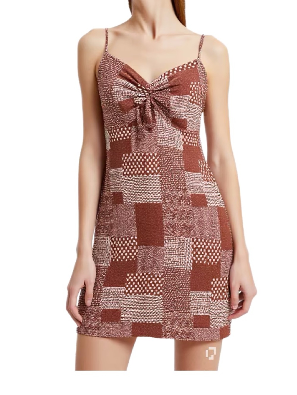 La Hearts Brown and White Unique Patchwork Slip Mini Dress Size Medium